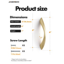 JIASENBAO Brushed Gold Cabinet Pulls 3 Inch Arch Twisted Brass Handles Drawer Kitchen Cupboard Bathroom Dresser Cabinet Hardware Zinc Alloy 10 Pack