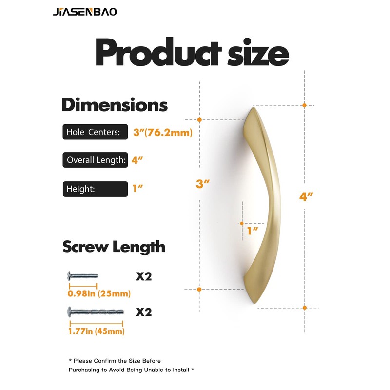 JIASENBAO Brushed Gold Cabinet Pulls 3 Inch Arch Twisted Brass