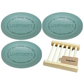 Perdy Good Lightfoot's Pine Soap for Men (3 Bars) All Natural Pine Scented Mens Athletic Soap for Body or Hands and One (1) Bamboo Holder