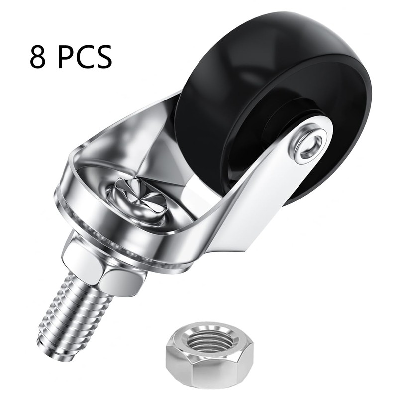 8 PCS Swivel Stem Casters,M8 Black 30mm(1.25 inch) Castor Wheels