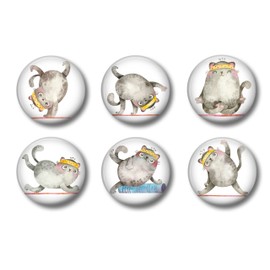 Cute Yoga Cats Exercise Themed Refrigerator Fridge Magnets - Funny Magnets - 6 Magnets - 1.5 Inch Magnets Set
