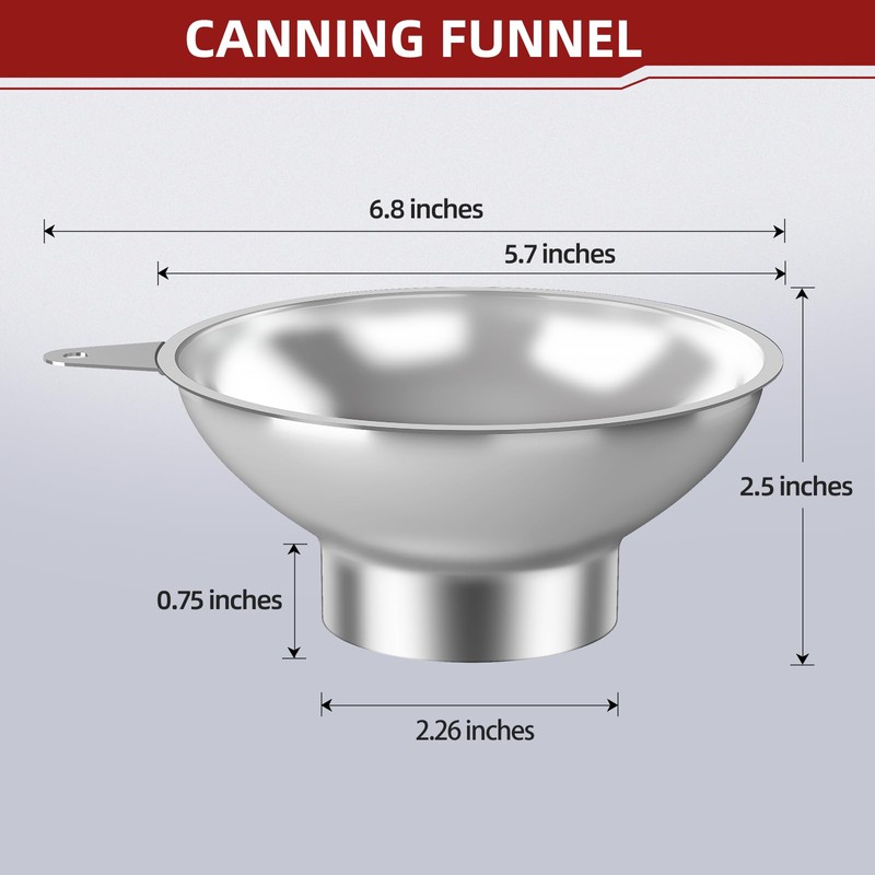 Serinar Stainless Steel Metal Canning Funnel with Removable Strainer, for