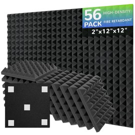 56 Pack Acoustic Foam Panels, 12 x 12 x 2 Inches Mirovant Sound Proof Foam Panels for Walls Pyramid Soundproofing Pyramid Studio Foam Noise Absorbing Black