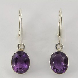 Amber America Facetted Natural Purple AMETHYST Oval Earrings 925 STERLING SILVER Leverback 40e