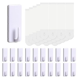 Gancho para colgar sin daños, 20 ganchos con 20 tiras adhesivas, 1 gancho sostiene 2 lb, gancho de pared extraíble para colgar llaves, toallas, ganchos de utilidad para organización de oficina, cocina