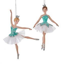 Kurt S. Adler Elegant Whimsical Ballerina, Fairy, Angel Ornaments (Set of 2 Turquoise and White 6.5" Ballerina Ornaments E0662)