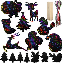Vintoney Scratch Pictures Christmas Set, 132 Pieces Scratch Picture Craft Art Set Bookmark for Christmas Decoration Christmas Pendant Christmas Tree for Children Boys Adults