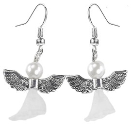 Guardian Angel Christmas Angel Faux Pearl Dangly Earrings with Gift Bag Womens Girls Christmas Jewellery Christmas Party Secret Santa Gifts for Women