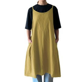 Drection Apron, Stylish Dress, Cafe Style, Women's, Nursery, Cute, Scandinavian Style, Uniform, With Pockets, Camisole, Cami, yellow (mustard)