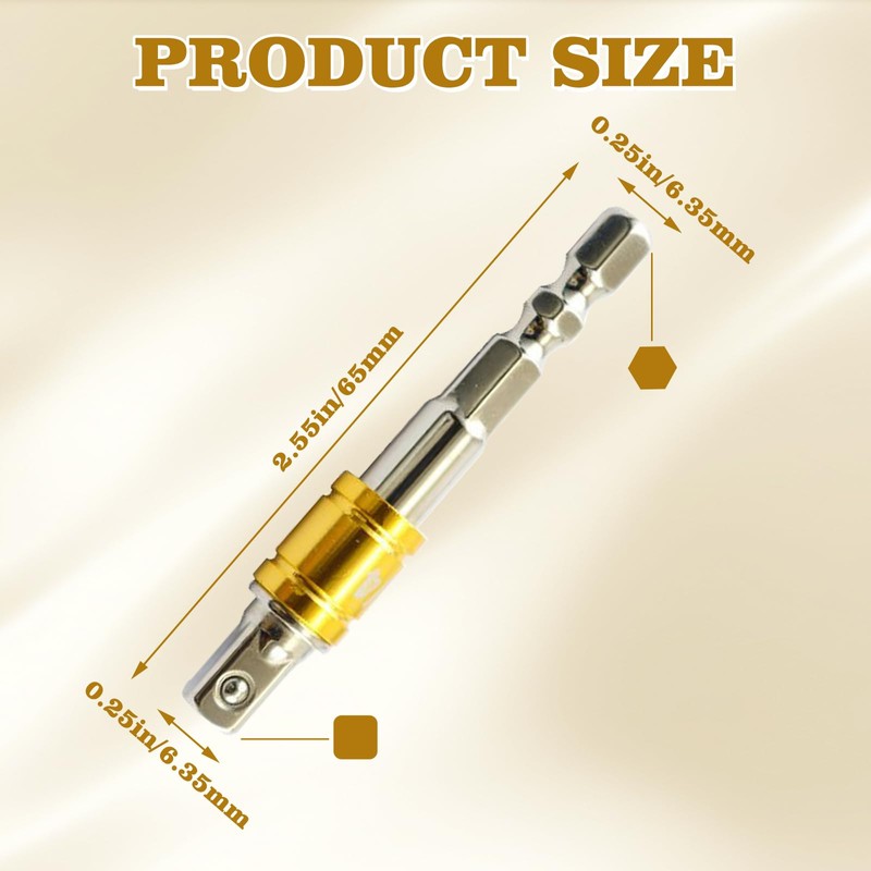 2 PCS 1/4" Socket Adapter Hex to Square Drive -