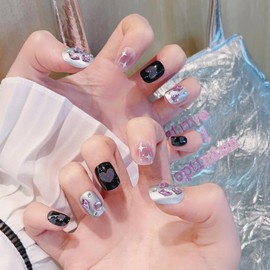 CATKIN Press On Nail Fasle Nail with design 24pcs Full Cover Reusable Acrylic Nails Artificial Nails for Women girls Medium Square Decoration Fake Nails Black Purple 05