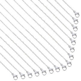 Loprome 32 Pieces 16 Inch Necklace Chains Stainless Steel Link Cable Chain Necklace with Lobster Clasps for DIY Jewelry Making, 1.5mm