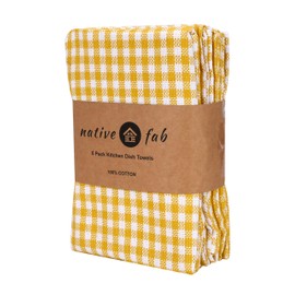 Native Fab - Juego de 6 toallas de mano de cocina a cuadros a cuadros - 100% algodón, absorbentes, reutilizables, lavables, 15 x 25 pulgadas, toallas de cocina de secado rápido con trabillas para