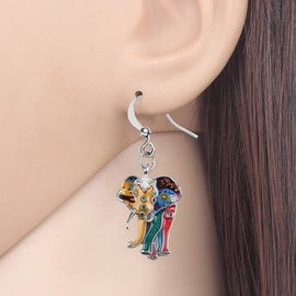 Enamel Alloy Jungle Elephant Earrings Dangle Stud French Clip Fashion Jewellery for Women Girls Charm Gift, Zinc, No Gemstone