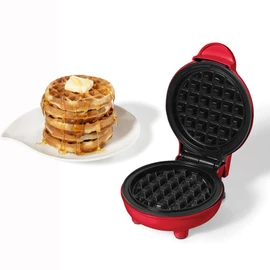 Starfrit Electric Mini Waffle Maker 4" Non-Stick Cooking Surface Easy to Use & Clean 350W, Red