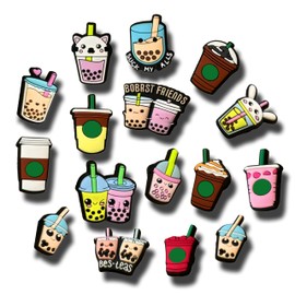 MOKADON 16Pcs Milk Tea Shoe Charms, Shoe Decoration Party Gifts For Boys Girls Kids Women, Men, Polyvinyl Chloride, No Gemstone