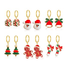 GBAHFY 6 Pairs Christmas Earrings for Women Holiday Earrings for Bow Christmas Tree Snowflake Earrings Christmas Earrings Bulk for Christmas Jewelry for Gift Set (6 Pairs)