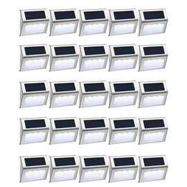 Treela 24 Packs Outdoor Fence Lights Solar Powered Deck Lights Waterproof Backyard Lighting Stainless Steel Lamp Stairs Fence Light Security Wall Lamps for Step Walkway Patio Garden Pathway (White)