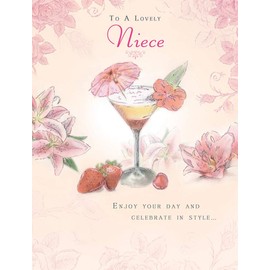 Piccadilly Greetings GLITTER COATED COCKTAIL & STRAWBERRIES TO A LOVELY NIECE BIRTHDAY GREETING CARD