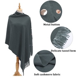 Winter Warm Scarf - Women Poncho Shawl Wrap Winter Long Scarves Soft Warm Button Knitted Shawl Blanket Cape Wool Spinning Tassel Polyester Cardigan (Dark Grey)