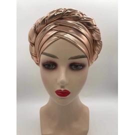 latest aso oke auto gele headtie Already Handmade african Cap Nigerian Wedding Gele women braid turbans Ladies head wraps (Rose gold)