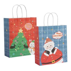 Pomei 20 PCS Christmas Gift Paper Bags- Christmas Photo Booth, Printed White Kraft paper with Paper Handles, 9"x11"x3.5", Paper Bags for Gifting, Christmas Parties, Retail, and Shopping.
