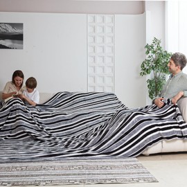 COOVA Oversized King Fleece Blanket 120x120 inches, Soft Cozy Warm Giant Extra Large 10'x10' Blanket for Bed, Sofa, Couch,Travel, Camping, California Huge Flannel Big Throw Blanket, Grey Stripes