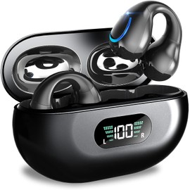 Kinganda Headphones, 2023 Bluetooth 5.3 Clip In Ear 10mm Drivers Wireless Ear Buds 36H Deep Bass Stereo Earphones Built in ENC Mic, LED Display, USB-C, IPX7 Waterproof