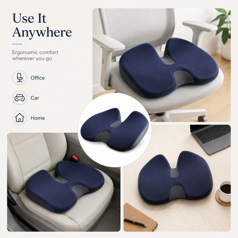 Foldable Memory Foam Seat Cushion – Non-Slip Coccyx & Tailbone