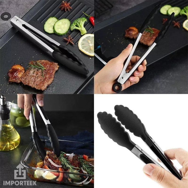 Importeek 25pz Pinza Tenaza Cocina Acero Inoxidable Silicon Mediana