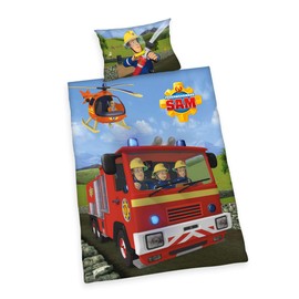 Herding Feuerwehr Sam Bed Linen Set, Reversible Motif, Pillowcase 40 x 60 cm, Duvet Cover 100 x 135 cm, Cotton/Renforcé