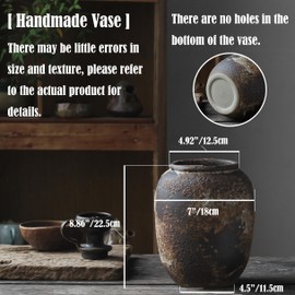 Denique Rustic Vase for Home Decor, Farmhouse Terracotta Vases, Large Ceramic Vase for Living Room Decor, Black Pottery Vase Large Clay Vase, Rustic Farmhouse Tabletop Decor(B-22cm)