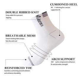 Wildarms Men's 6-Pack Running Socks - Cotton Ankle Socks with Arch Support, Cushion & Double Cuff for Sports, Hiking, Gym (US, Numeric, 8, 10, Regular, Regular, 6, 2Black+2Gray+2White)