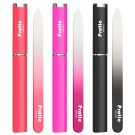 Protle Glass Nail Files for Natural Nails,3Pack Double Sided 180/320 Crystal Nail Filer with Case,Professional Fingernail Files for Women Girls Gifts (Dark Color)