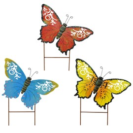 E-view Metal Butterfly Garden Stakes - Spring Decorative Yard Signs - Indoor Outdoor Plant Flower Stake Lawn Ornaments Butterfly Decoration (Set of 3)