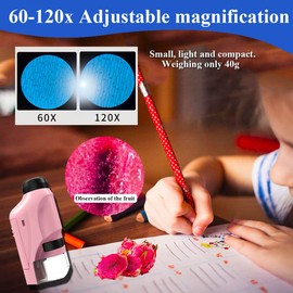 AiNinXun Portable Microscope for Children Handheld Kids Pocket Microscope Boys Girls Science Toy 60-120x Monocular with Led Light Mini Microscope Gift for Student Educational Learning with Phone Stand