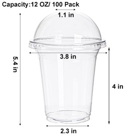 Okllen 100 Pack 12 oz Clear Plastic Cups with Dome Lids and Hole, Disposable Drinking Cups Milkshake Cups for Iced Coffee, Cold Drinks, Smoothie, Milkshake, Party