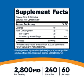 Nutricost Nutricost D-Ribose 700mg (2800mg Per Serving), 240 Capsules - Vegetarian Friendly, Non-GMO, Gluten Free