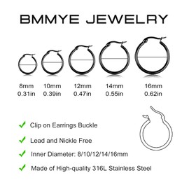 5 Pairs Black Silver Hoop Earrings for Women Men, Small Endless Stainless Steel Hypoallergenic Earrings Set Lightweight Nickel Free Cartilage Earings