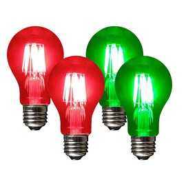 SLEEKLIGHTING LED 6Watt Filament A19 Green Colored Light Bulbs – UL Listed, E26 Base Lightbulb – Energy Saving - Lasts for 25000 Hours - Heavy Duty Glass - 4 Pack (Red and Green)