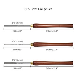 DEEFIINE HSS Bowl Gouge Lathe Chisel Set, Wood Lathe Bowl Turning Tools with Wooden Box, 3/8-Inches, 1/2-Inches and 5/8-Inches Spindle Gouge with Side Grind. (3PCS)