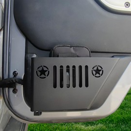 AIAUTOAIEV Metal Front Door Storage Box Grille Hollowed-out Pattern Side Insert Organizer Box Pockets for 2007-2018 Jeep Wrangler JK 2/4 Door Grille Front Face Design (JK-FRONT-DOOR-BLACK)