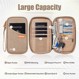 defway Passport Holder Travel Wallet - Family Passport Holder of 4, RFID Blocking Passport Wallet for Men Women, Travel Essentials for Flying, khaki, Portable, Trendy