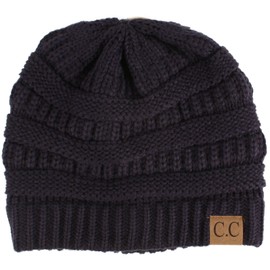 CC Classic Winter Fall Trendy Chunky Stretchy Cable Knit Beanie Hat (Solid Navy)