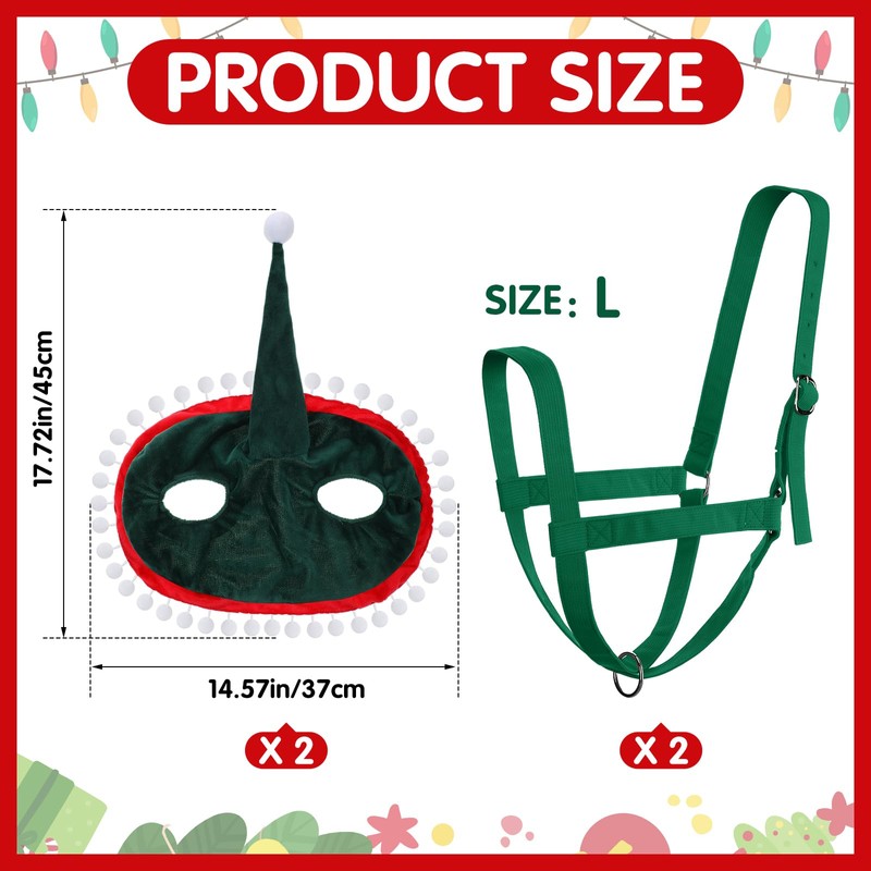Paterr 4 Pcs Christmas Horse Accessory Xmas Santa Elf Reindeer