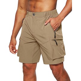Tansozer Mens Hiking Cargo Quick Dry Shorts Lightweight Outdoor Walking Work Shorts Stretch Running Sports Shorts with Zip Pockets Dark khaki 3XL