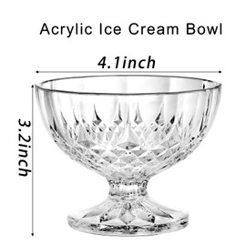 SOUJOY 6 Pack Acrylic Ice Cream Bowl, 210ml Clear Footed Dessert Cup, Reusable Parfait Appetizer Cup for Sundae, Fruit, Salad, Pudding, Snack, Cocktail, Party