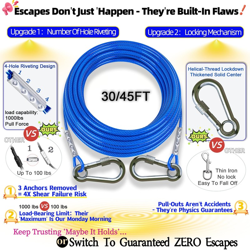 Dog tie Out Cable and Stake with 45ft Cable,360°Swivel Dog