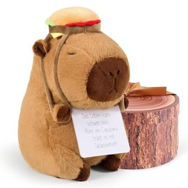 Funbroz Capybara Plush Toy with Bilingual Motivational Tag, Cute Animal Doll, Tree Stump Gift Box, Birthday Gift