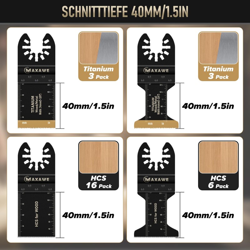 MaxAwe 31 PCS Multitool Bla-des, Titanium Oscillating Saw Bla-des Set